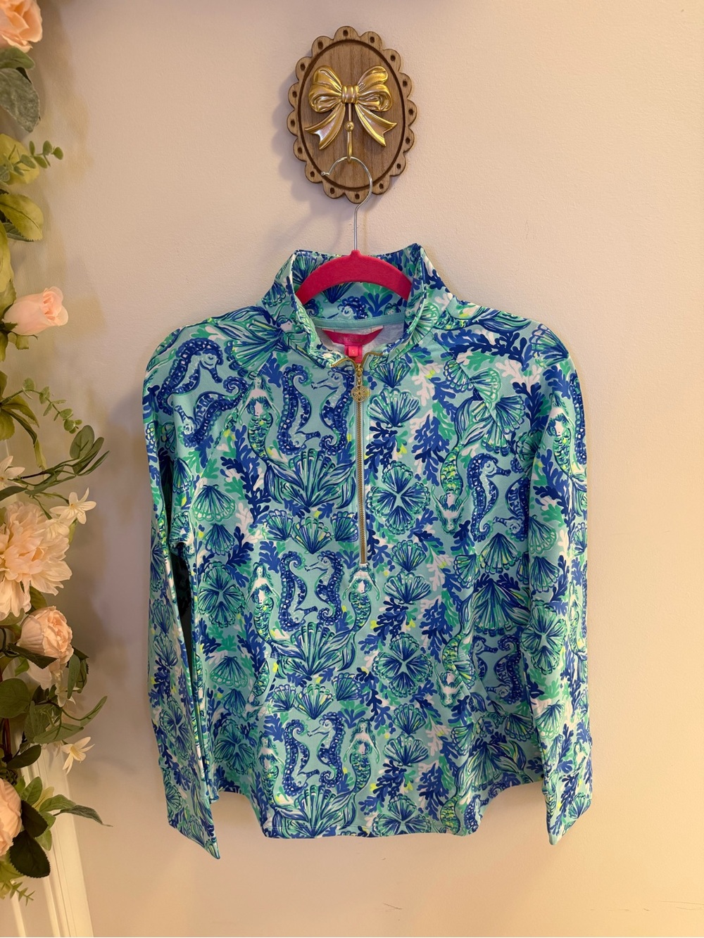 NWT Lilly Pulitzer Skipper Popover in “Sea Glass Aqua Seeing Double” Size Small